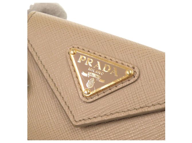 Prada Triangle Logo Saffiano Leather Tri-fold Wallet Beige - view 8
