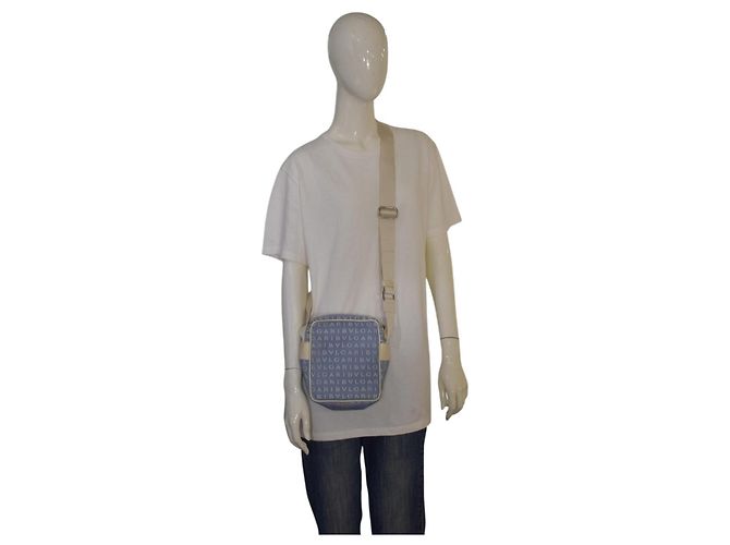 Bulgari Borsa a tracolla Bvlgari Logo Mania Canvas Blu Beige - vista 5