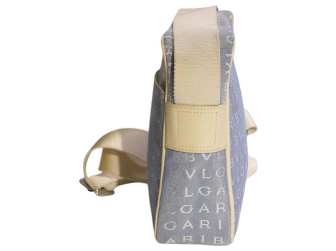 Bulgari Borsa a tracolla Bvlgari Logo Mania Canvas Blu Beige - vista 7