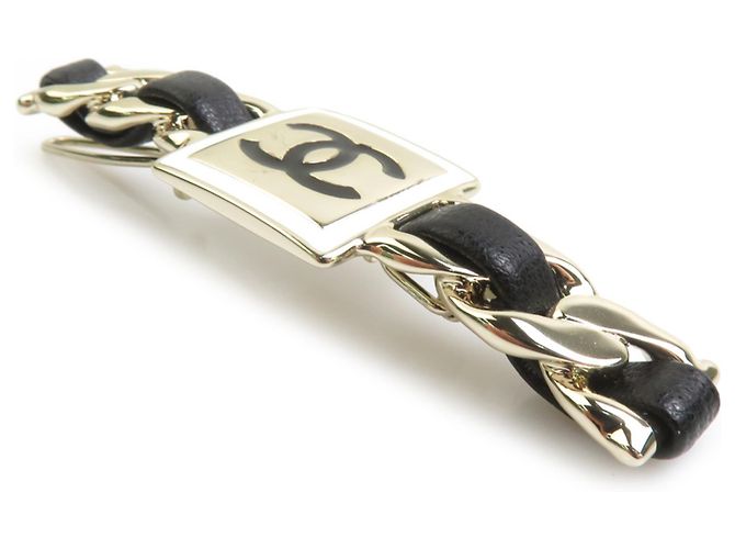 Pinza para el pelo Chanel con logo Coco Negro Blanco Dorado - vista 3