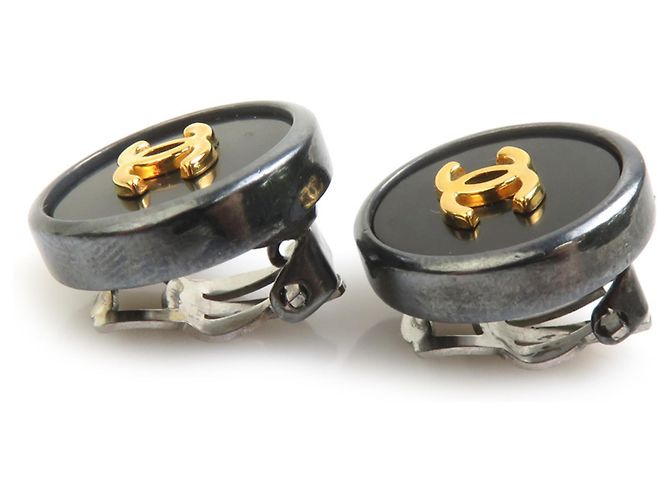 Chanel Coco Mark Clip-Ohrringe Schwarz Golden Metallisch - Ansicht 3