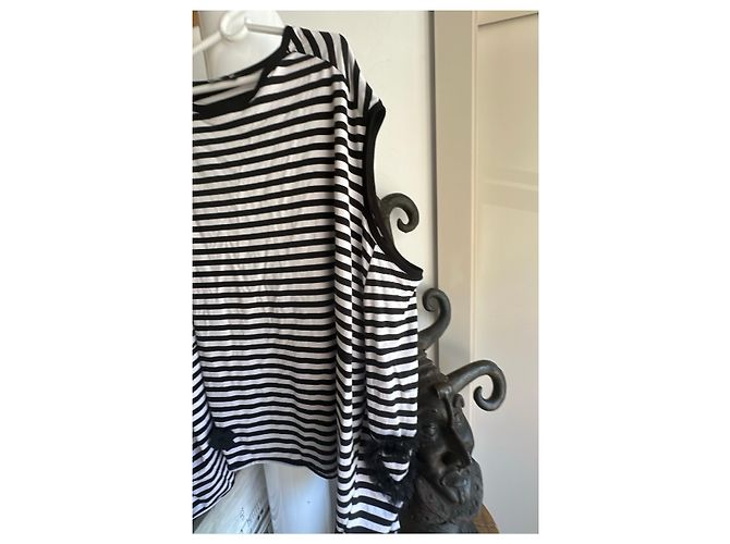 Munthe Plus Simonsen Camiseta a rayas con detalles de tul Negro Blanco - vista 3