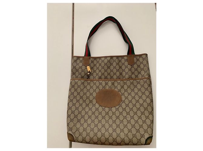 Borsa Tote Gucci GG Supreme Marrone Rosso Beige Verde - vista 2