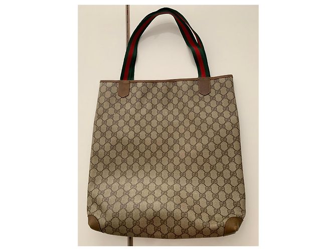 Borsa Tote Gucci GG Supreme Marrone Rosso Beige Verde - vista 4