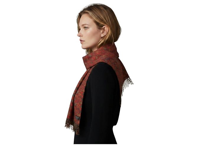 Burberry Sciarpa in Seta e Cashmere Paisley Reversibile Nero Rosso Multicolore - vista 2