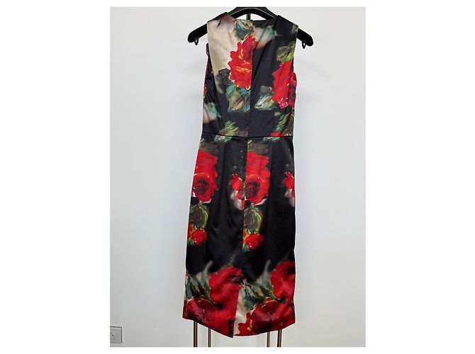 Dolce & Gabbana Midikleid mit rotem Blumenmuster Schwarz Weiß - Ansicht 4