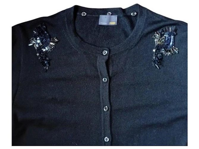 Fendi Abito Cardigan Nero con Bottoni Decorati - vista 7