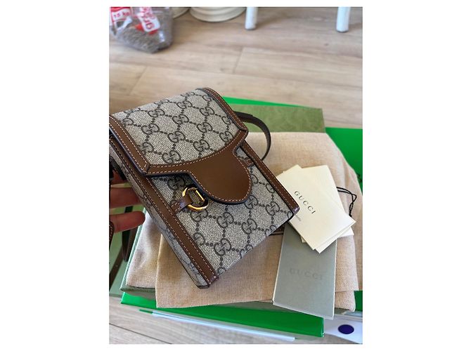 Gucci Horsebit 1955 Mini Borsa GG Supreme & Pelle Marrone - vista 2