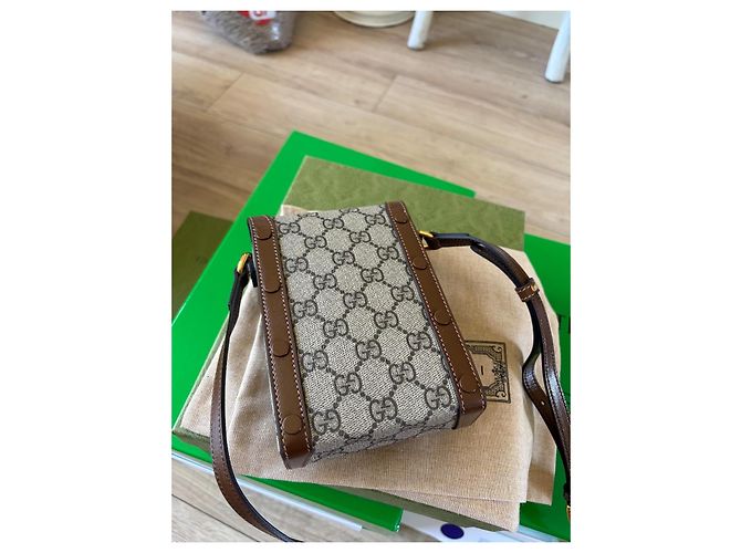 Gucci Horsebit 1955 Mini Borsa GG Supreme & Pelle Marrone - vista 3