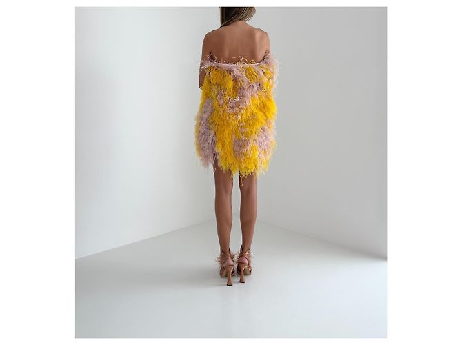 Neu mit Etikett Ralph & Russo Spring 2020 Mini-Seidenkleid mit Straußenfedern Runway Look 44 – IT 38 - Ansicht 15