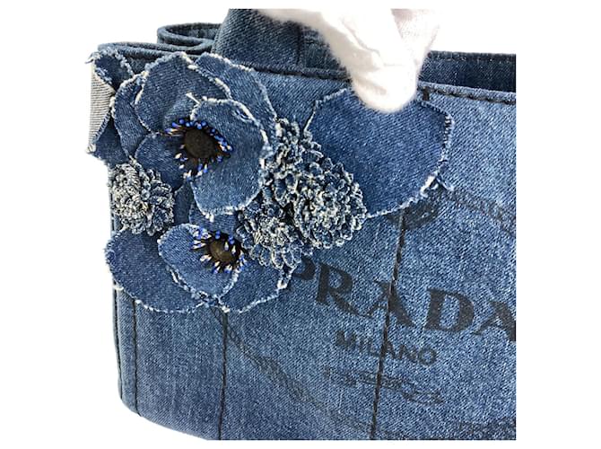 Borsa 2-Way Prada Canapa Mini Flower Blu - vista 10