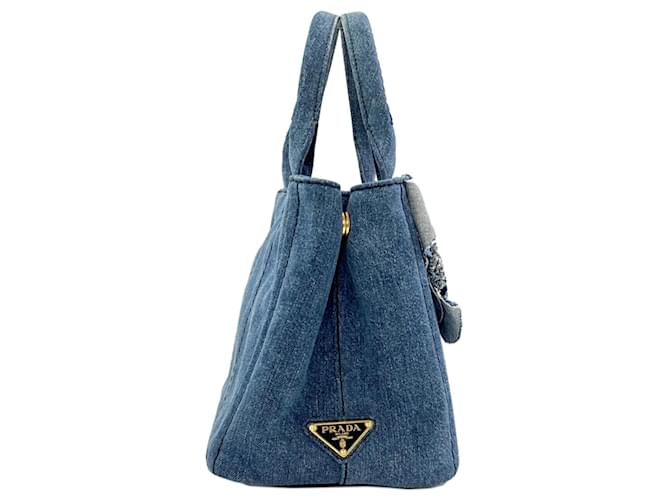 Borsa 2-Way Prada Canapa Mini Flower Blu - vista 3