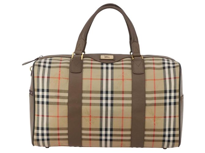 Borsa Boston Burberrys Nova Check in tela Beige Gold Auth 188634 D'oro - vista 13