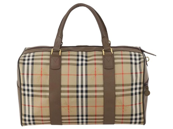 Borsa Boston Burberrys Nova Check in tela Beige Gold Auth 188634 D'oro - vista 2