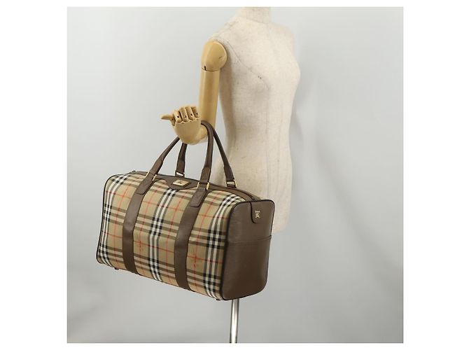 Borsa Boston Burberrys Nova Check in tela Beige Gold Auth 188634 D'oro - vista 20