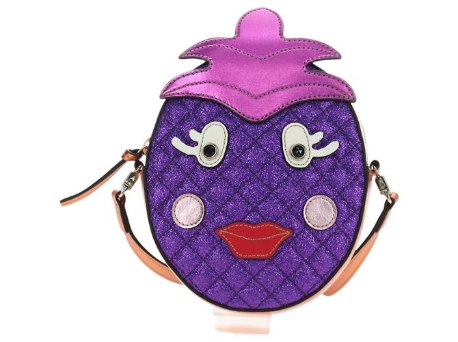 GUCCI Kinder Ananas Schultertasche Leder Lila Silber Auth 189054SAM - Ansicht 13