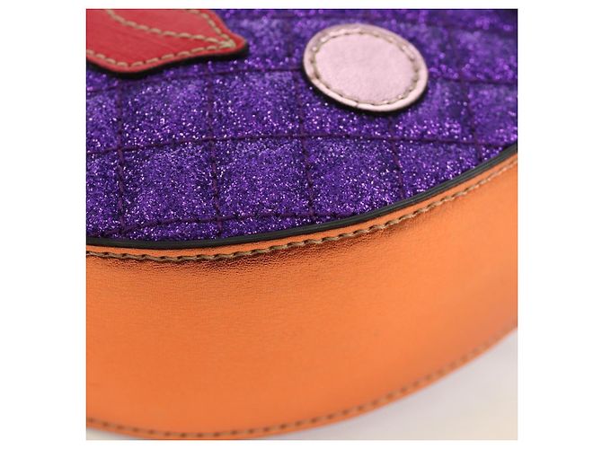 GUCCI Kinder Ananas Schultertasche Leder Lila Silber Auth 189054SAM - Ansicht 15