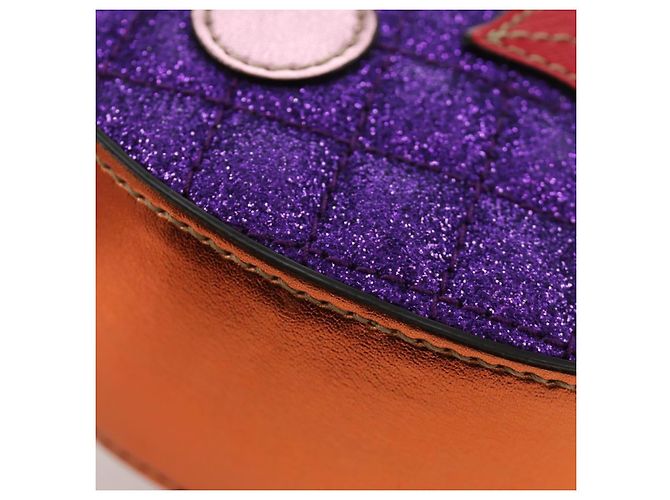 GUCCI Kinder Ananas Schultertasche Leder Lila Silber Auth 189054SAM - Ansicht 8