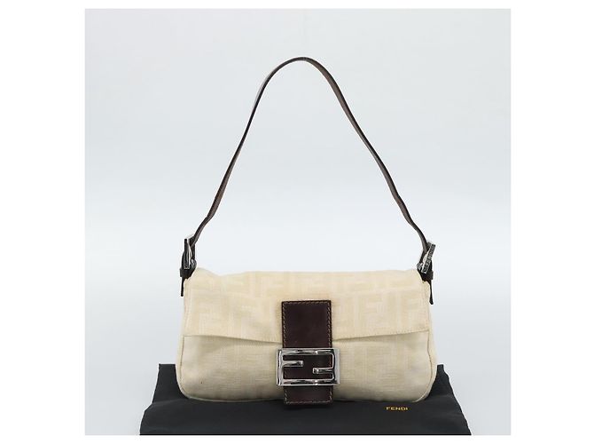 FENDI Zucca Canvas Mamma Baguette Shoulder Bag Bege Prata Auth 190260SAM - vista 12