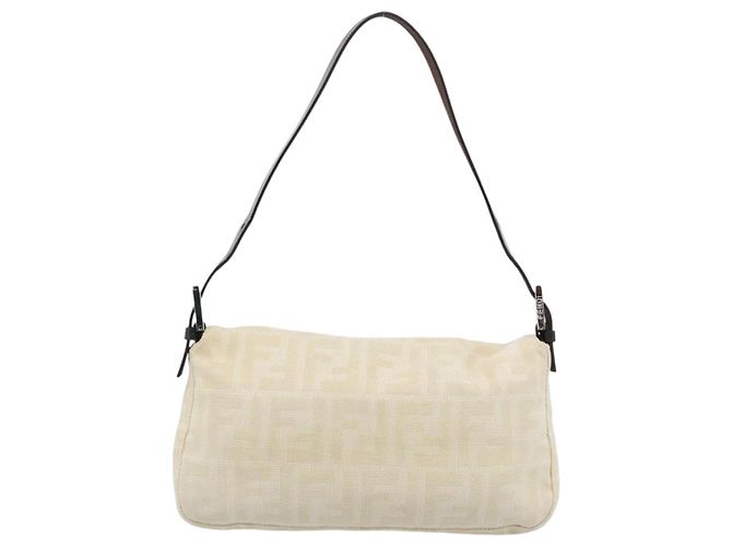 FENDI Zucca Canvas Mamma Baguette Shoulder Bag Bege Prata Auth 190260SAM - vista 2