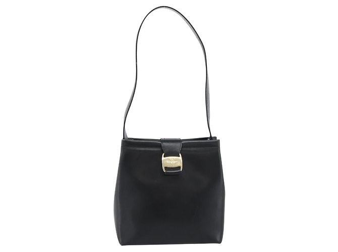 Salvatore Ferragamo Vala Shoulder Bag Leather Black Gold Auth ka5045 Golden - view 13