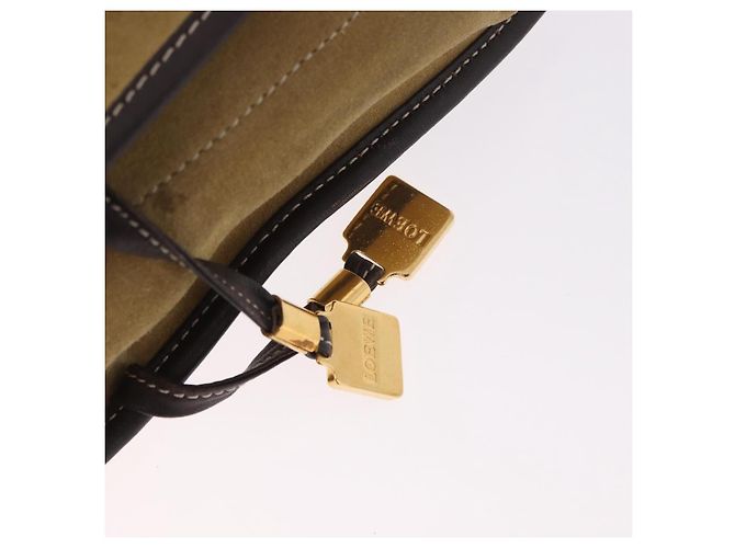 LOEWE Anagram Shoulder Bag Suede Beige Gold Auth 190571 D'oro - vista 10