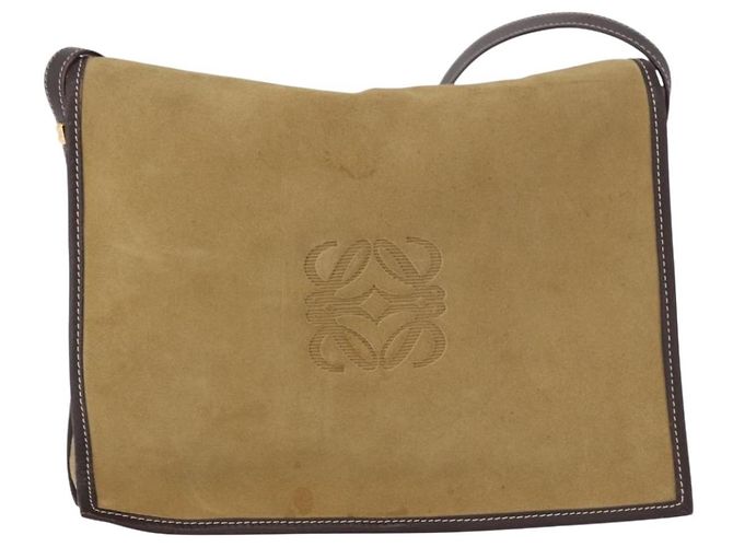 LOEWE Anagram Shoulder Bag Suede Beige Gold Auth 190571 D'oro - vista 13