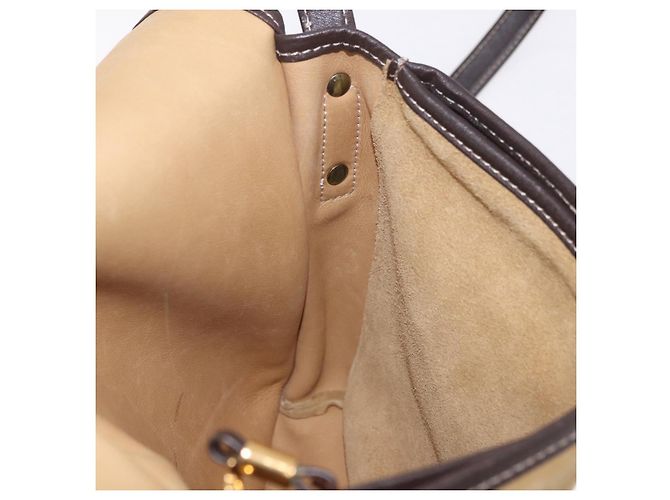 LOEWE Anagram Shoulder Bag Suede Beige Gold Auth 190571 D'oro - vista 20