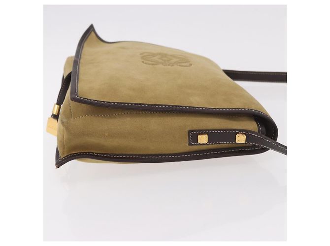 LOEWE Anagram Shoulder Bag Suede Beige Gold Auth 190571 D'oro - vista 4