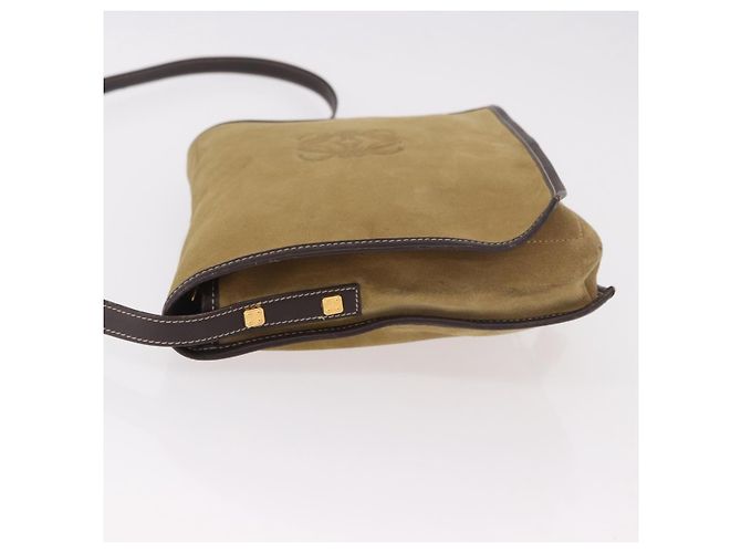 LOEWE Anagram Shoulder Bag Suede Beige Gold Auth 190571 D'oro - vista 5