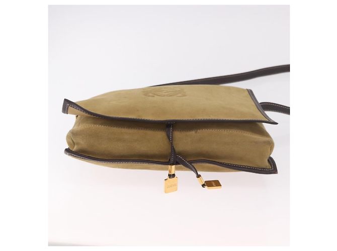 LOEWE Anagram Shoulder Bag Suede Beige Gold Auth 190571 D'oro - vista 6
