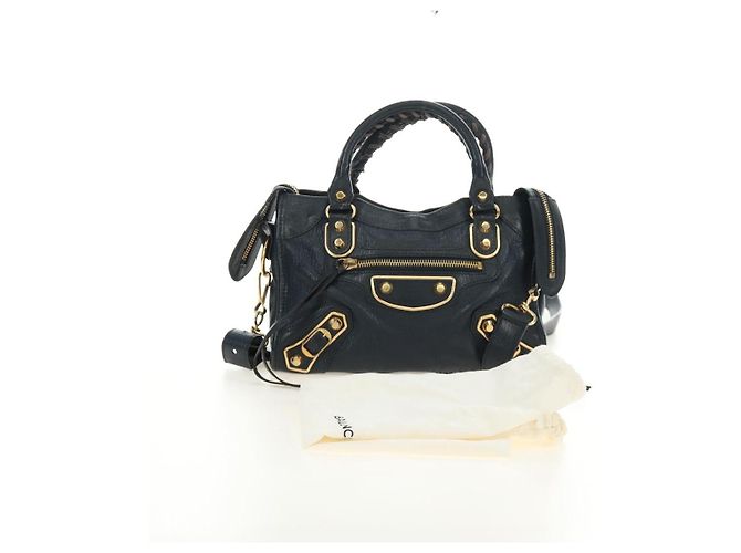 BALENCIAGA Classic Metallic Edge Mini City Tasche Leder 2way Navy Auth 189129M Golden Marineblau - Ansicht 12