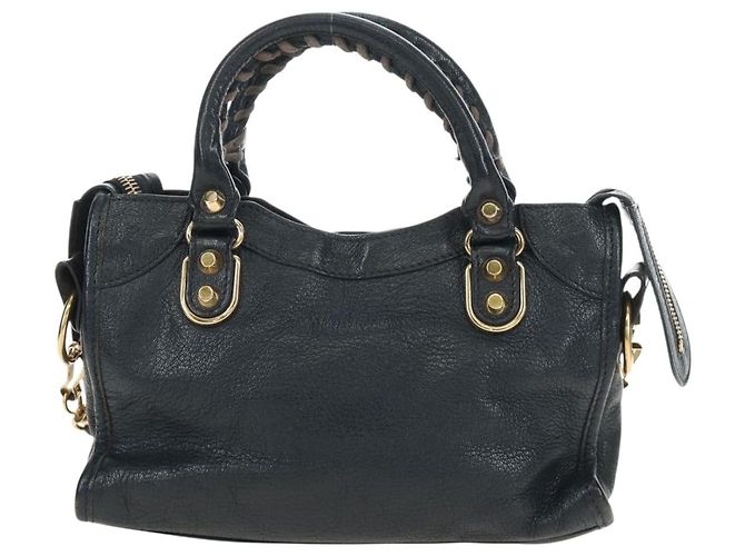 BALENCIAGA Classic Metallic Edge Mini City Tasche Leder 2way Navy Auth 189129M Golden Marineblau - Ansicht 2