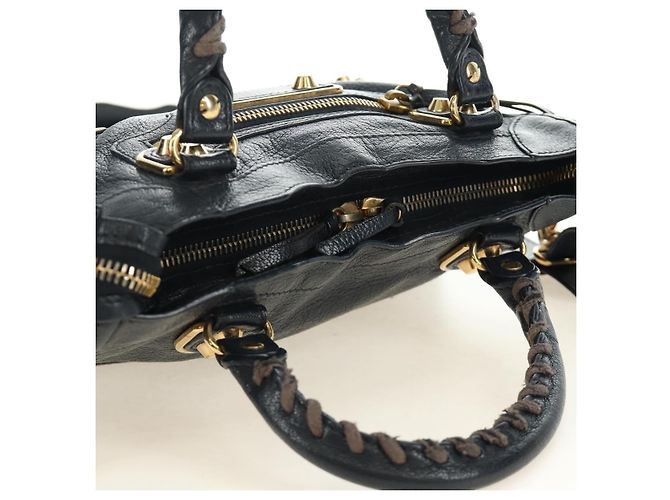 BALENCIAGA Classic Metallic Edge Mini City Tasche Leder 2way Navy Auth 189129M Golden Marineblau - Ansicht 6