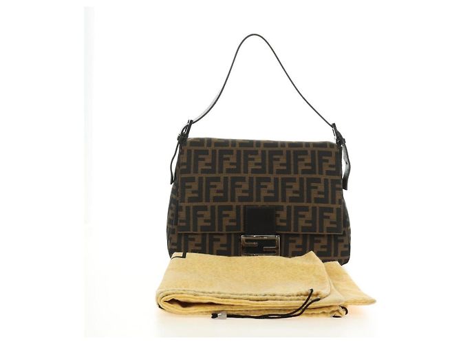 FENDI Zucca Canvas Mamma Baguette Shoulder Bag Black Brown Auth 189272V Marrone Nero - vista 12