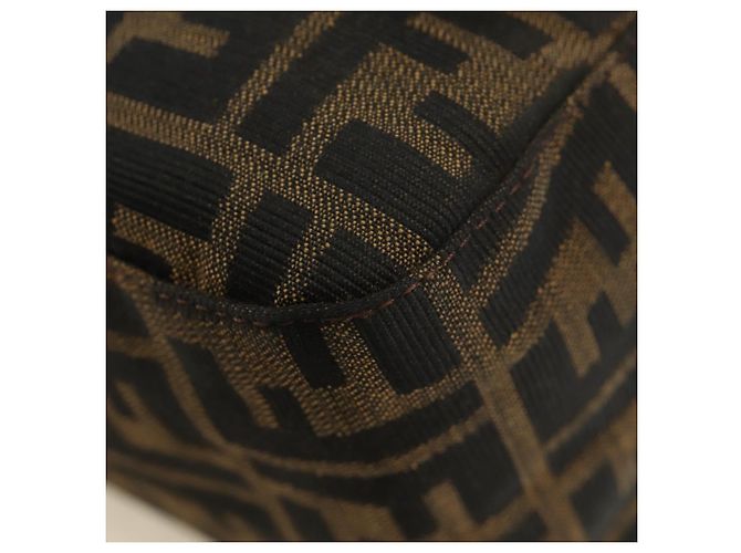 FENDI Zucca Canvas Mamma Baguette Shoulder Bag Black Brown Auth 189272V Marrone Nero - vista 18
