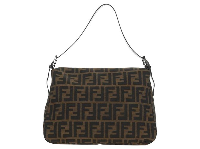 FENDI Zucca Canvas Mamma Baguette Shoulder Bag Black Brown Auth 189272V Marrone Nero - vista 2