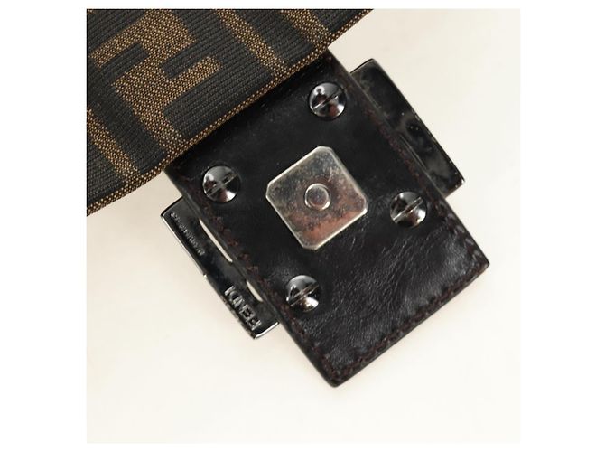 FENDI Zucca Canvas Mamma Baguette Shoulder Bag Black Brown Auth 189272V Marrone Nero - vista 22