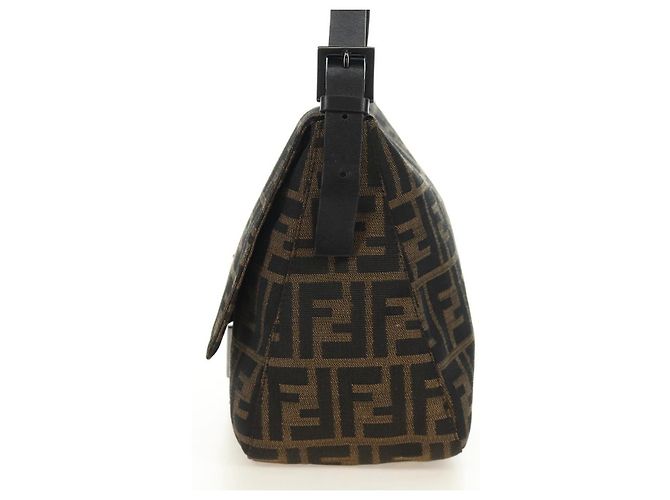 FENDI Zucca Canvas Mamma Baguette Shoulder Bag Black Brown Auth 189272V Marrone Nero - vista 3