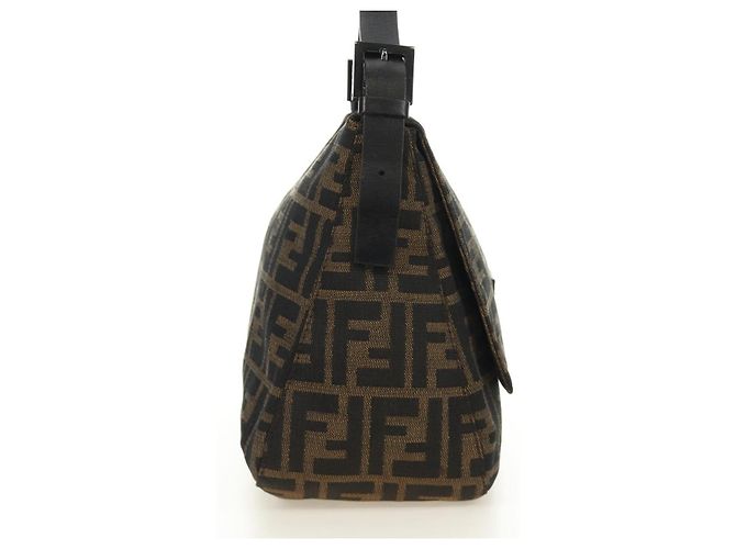 FENDI Zucca Canvas Mamma Baguette Shoulder Bag Black Brown Auth 189272V Marrone Nero - vista 4