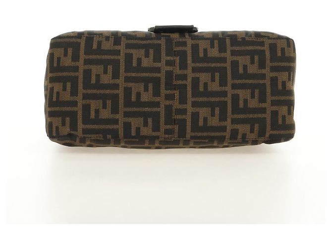 FENDI Zucca Canvas Mamma Baguette Shoulder Bag Black Brown Auth 189272V Marrone Nero - vista 5