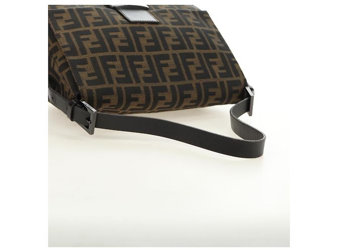 FENDI Zucca Canvas Mamma Baguette Shoulder Bag Black Brown Auth 189272V Marrone Nero - vista 6