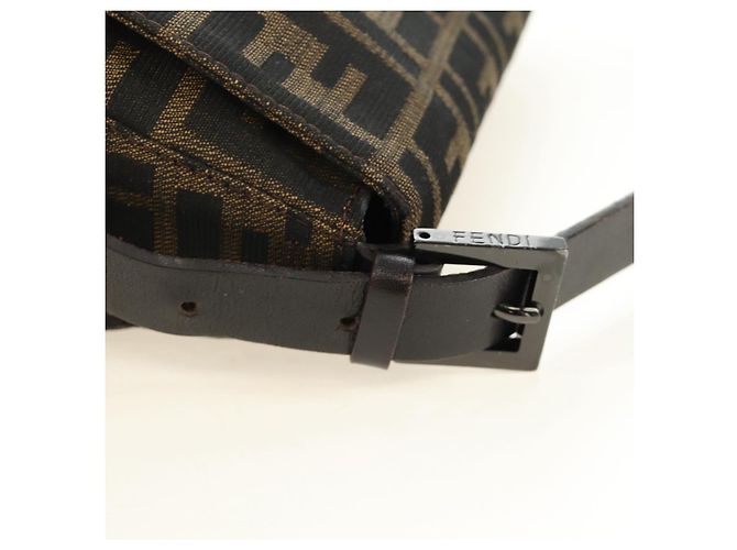 FENDI Zucca Canvas Mamma Baguette Shoulder Bag Black Brown Auth 189272V Marrone Nero - vista 8