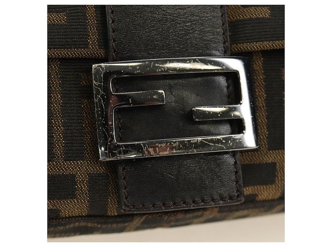 FENDI Zucca Canvas Mamma Baguette Shoulder Bag Black Brown Auth 189272V Marrone Nero - vista 9