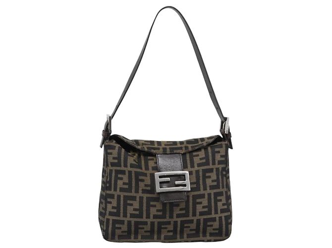 FENDI Zucca Canvas Mamma Baguette Shoulder Bag Marrone Nero Autentica 190254A - vista 13