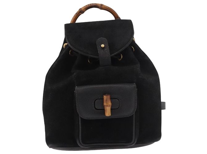 Mochila GUCCI Bamboo de ante negro y oro 003 1705 0030 Auth bs35670A Dorado - vista 13
