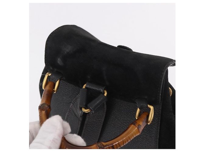 Mochila GUCCI Bamboo de ante negro y oro 003 1705 0030 Auth bs35670A Dorado - vista 6