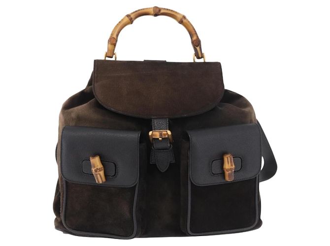 GUCCI Bamboo Rucksack Wildleder Marineblau Gold 003 2058 0016 Auth mr2566 Golden - vista 13