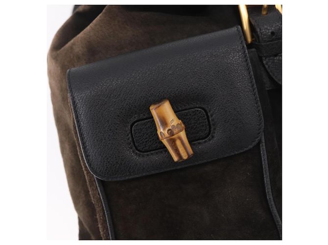 GUCCI Bamboo Rucksack Wildleder Marineblau Gold 003 2058 0016 Auth mr2566 Golden - vista 19