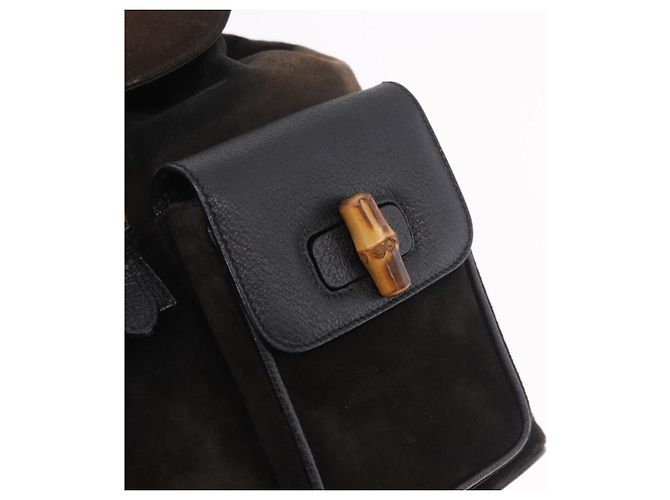 GUCCI Bamboo Rucksack Wildleder Marineblau Gold 003 2058 0016 Auth mr2566 Golden - vista 20